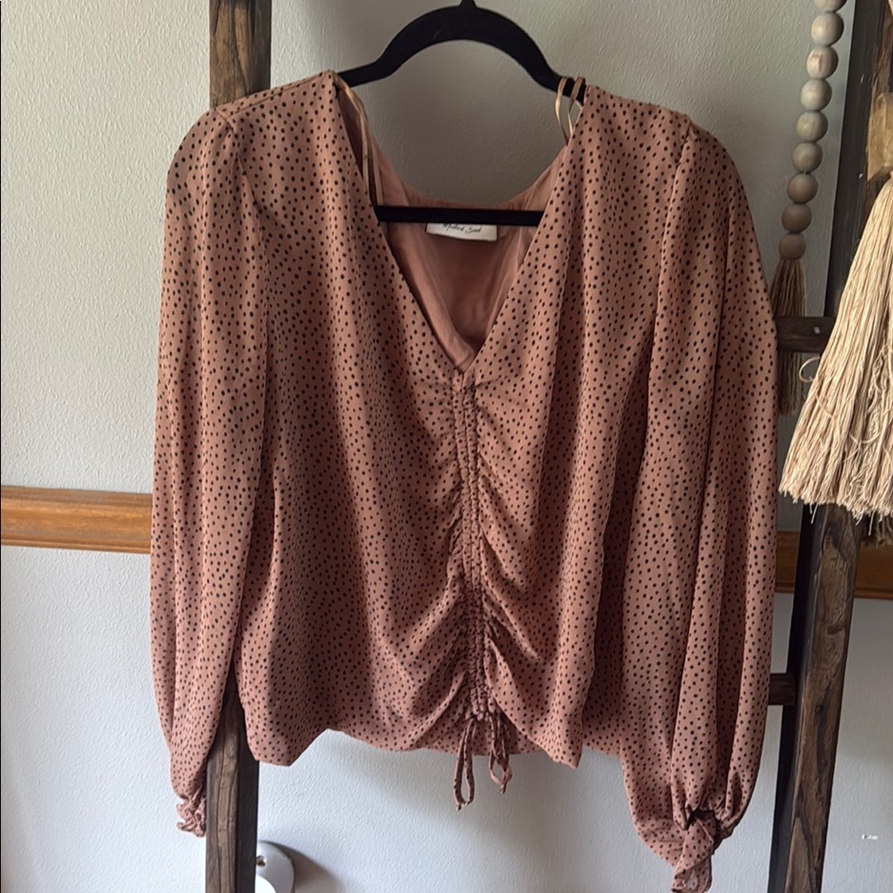 Mustard Seed Pink Ruched Long Sleeve Blouse